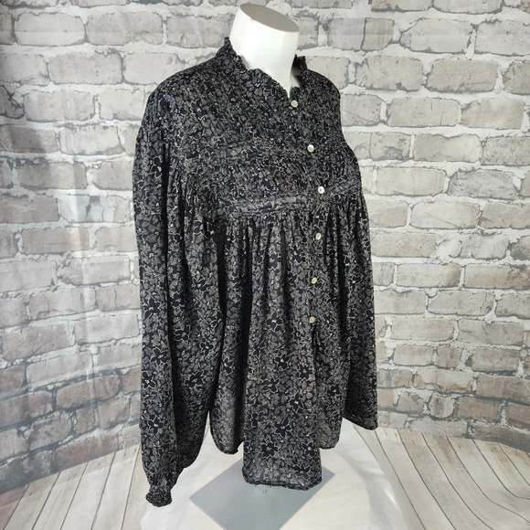 Isabel Marant Etoile Lalia Floral Pintuck Boho Prairie Blouse Black Size 40 - Picture 10 of 16